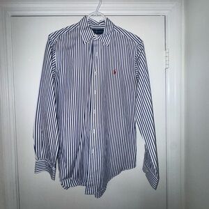 Ralph Lauren - Blue Striped Button-Up Shirt with Red Logo